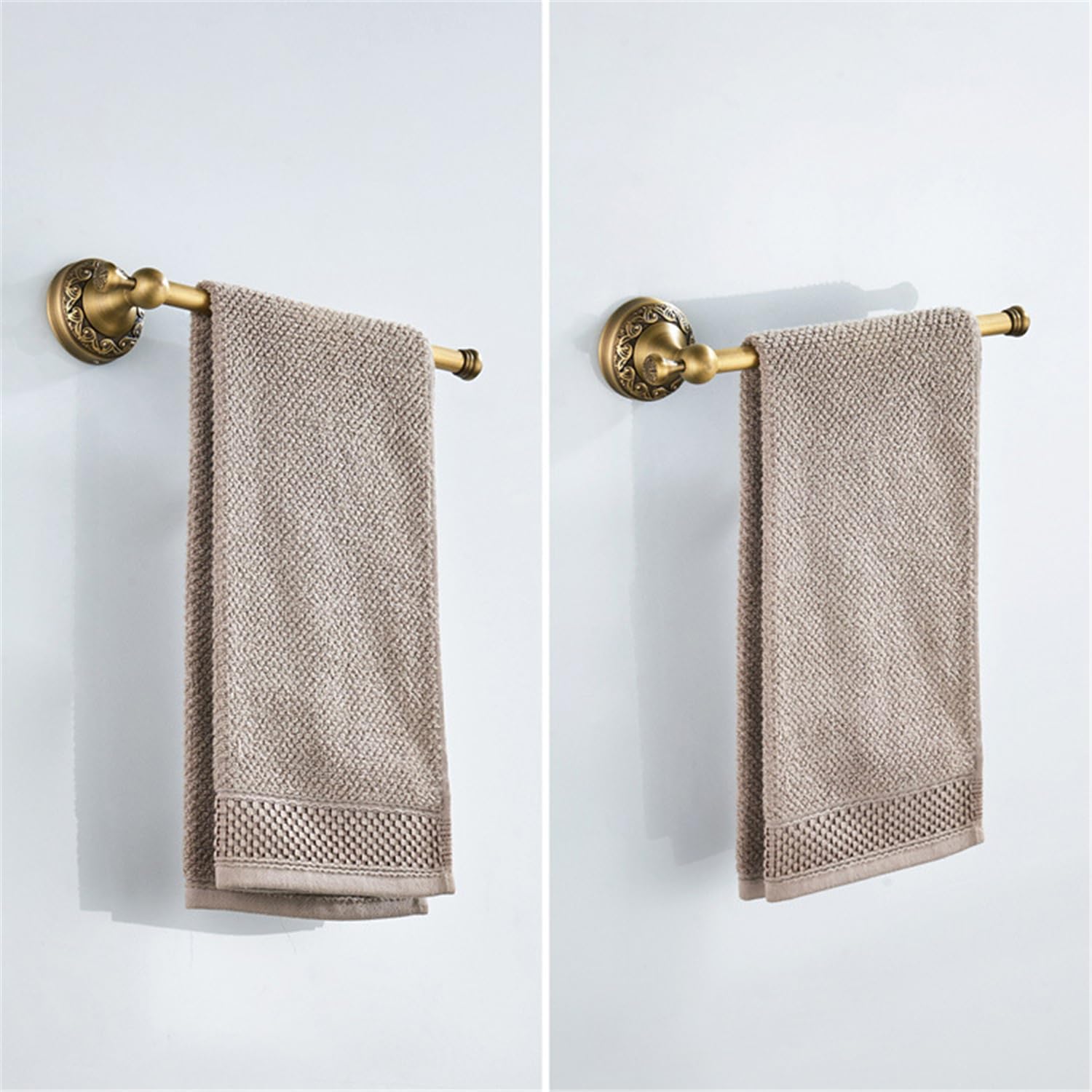 Flybath Toallero abierto de latón envejecido con exquisito patrón tallado, soporte para toallas de mano para baño, accesorios de cocina, montaje en pared, bronce cepillado