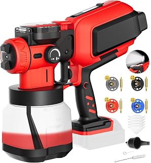 Paint Sprayer Cordless Compatible for Milwaukee 18V Battery, 70000PRM Electric Paint Sprayer for Furniture Fence Cabinets Wall House Painting, AUTO Spraying, 1200ml Container & 4 Nozzles (No Battery)