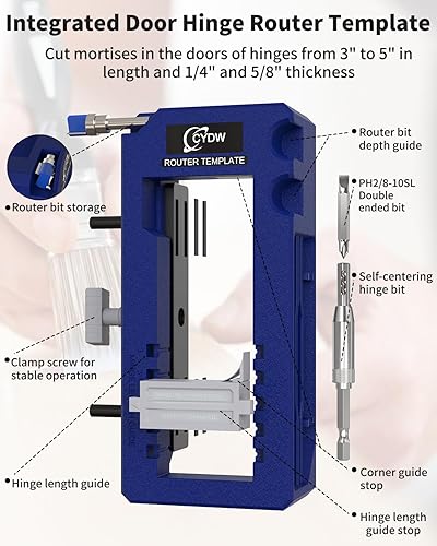 Miniatura 2 de Plantilla de bisagra de puerta, plantilla de enrutador de bisagra de puerta, mortisador de bisagra de puerta, kit de instalación de bisagra para