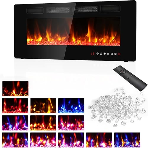 Miniatura 10 de BREEZEHEAT Chimenea eléctrica de 42 pulgadas, empotrada y montada en la pared, calentador de 750/1500 W con control de temperatura, opciones de