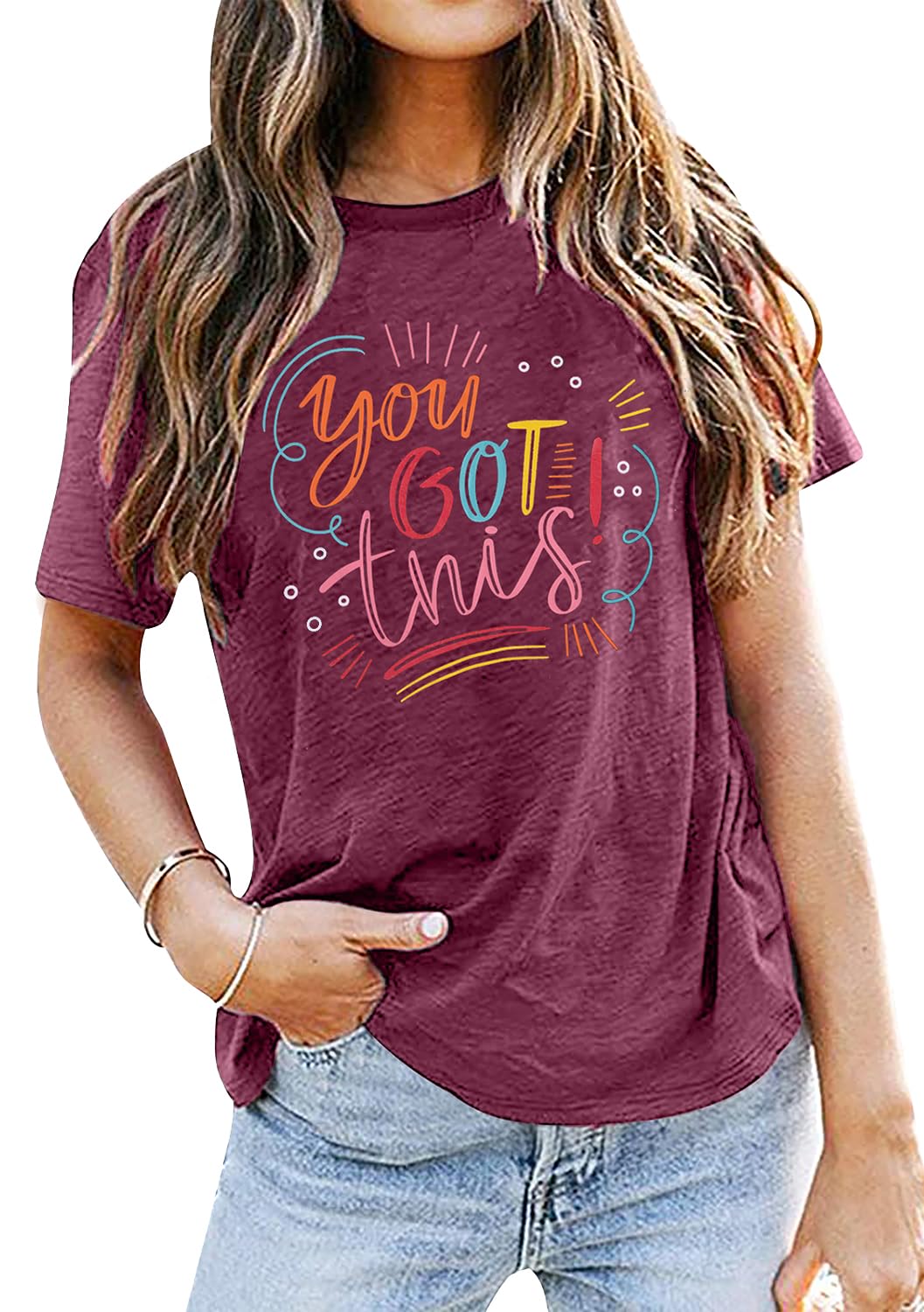 ALLTBTeacher Shirts for Women You Got This Inspirational Tshirts Positive Letter Graphic Tees Summer Short Sleeve Tops