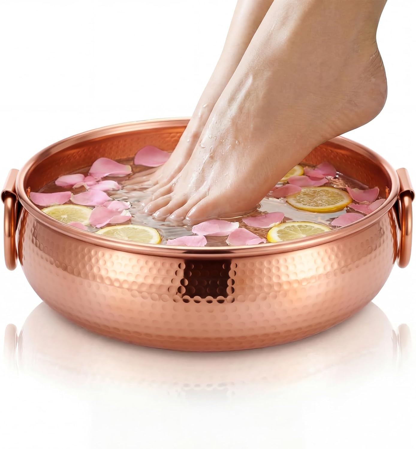 11.8 Inch Hand-hammered Copper Foot Bath Bowl Handmade Traditional Copper Pedicure Bowl Soaking from Nepal Small Feet, Decorative Water Flower Display, Ceremonies Events