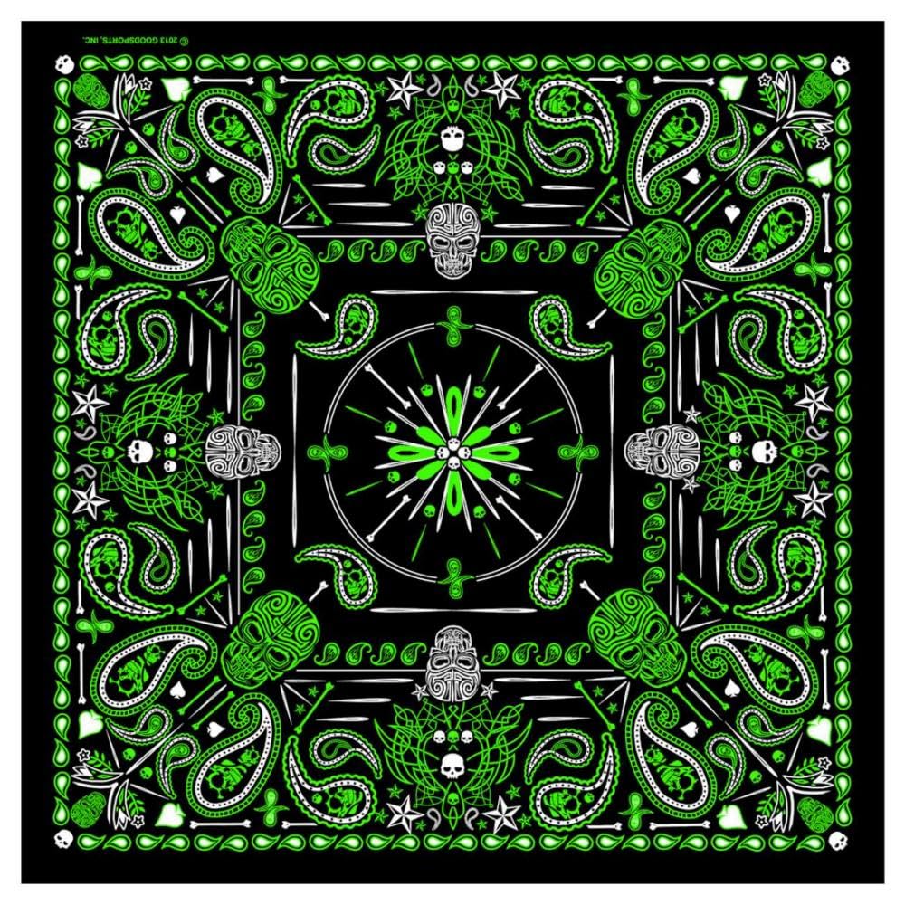 Hot Leathers BAB1068 Bandana de calaveras de cachemira verde - 21 x 21 pulgadas