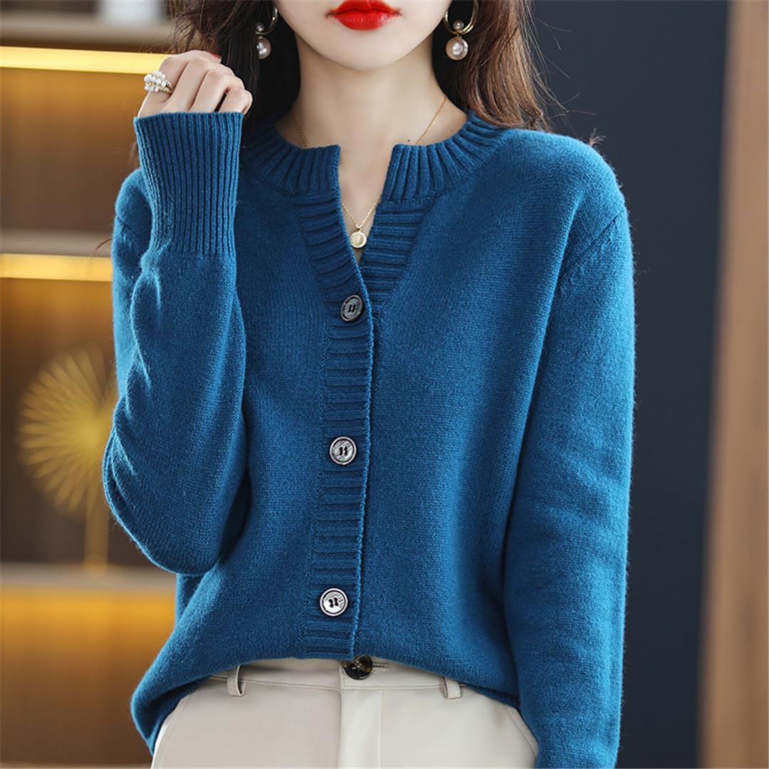 Bollrllr Cardigan da donna autunno e inverno in cashmere, casual, girocollo, maniche lunghe, caldo