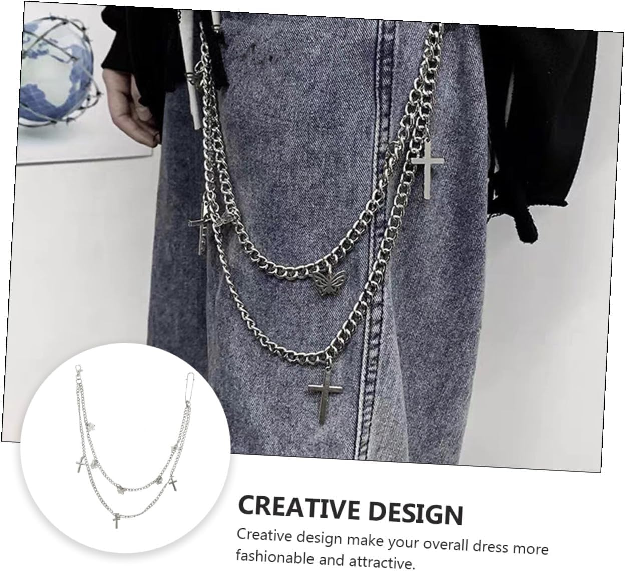 BESTYASH Butterfly Cross Pants Chain Chains Bike Chain Jeans Chain Men Jean Chain Goth Decor Chain for Purse image 3