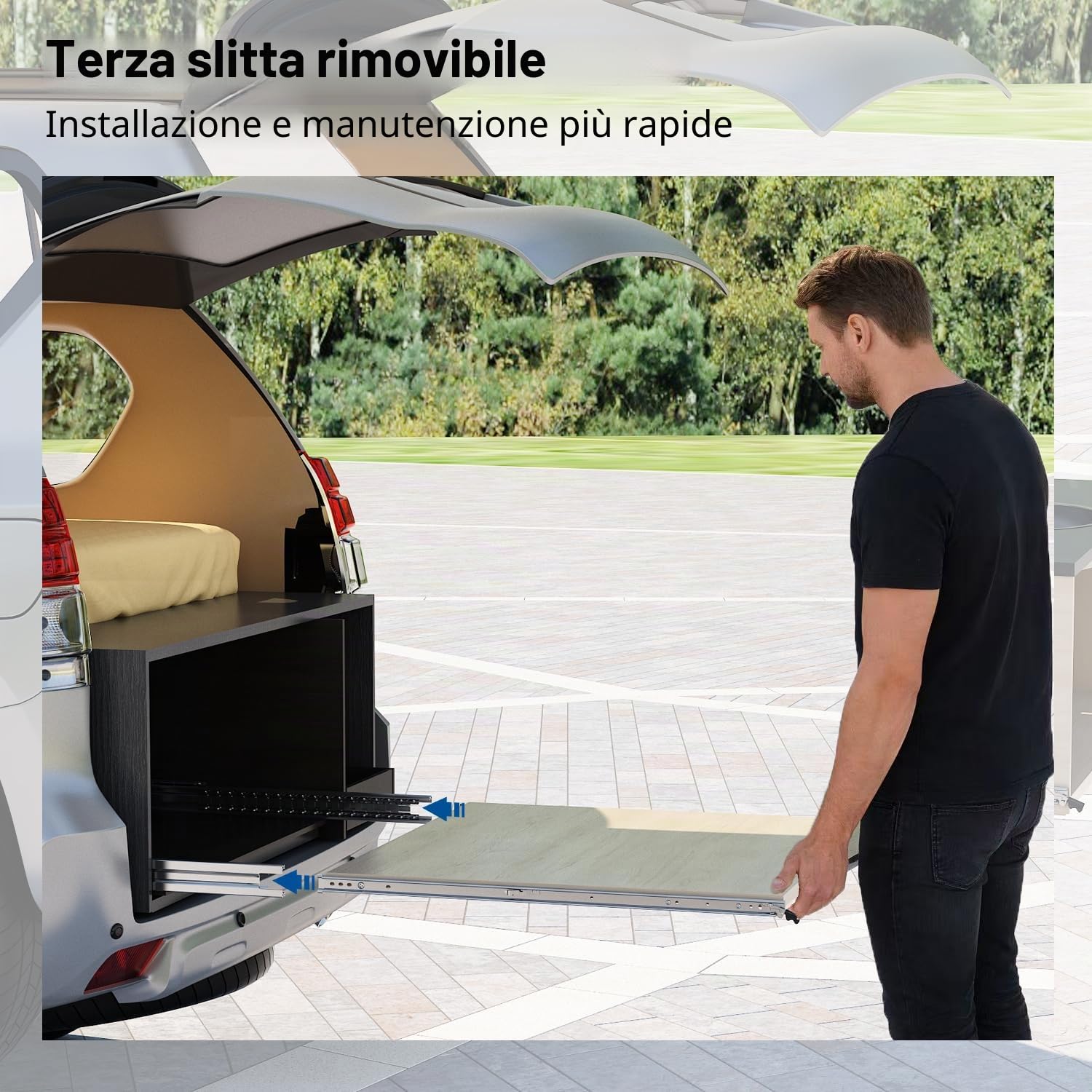 VADANIA Guide per Cassetti per Carichi Pesanti con Blocco 1000 mm, Portata 120 kg, Terza Guida Rimovibile, Estrazione Totale, Montaggio Laterale #XD76, con Set di Viti, 1 Paio