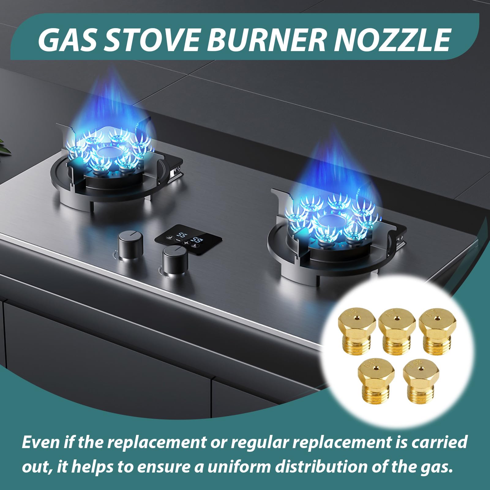 5 Piezas Inyectores Cocina Gas Butano, Inyectores Cocina Gas Butano Universales Boquilla de Repuesto para Encimera - Rosca M6 1x0.5, 2x0.7, 1x0.87, 1x1.02 — view 4