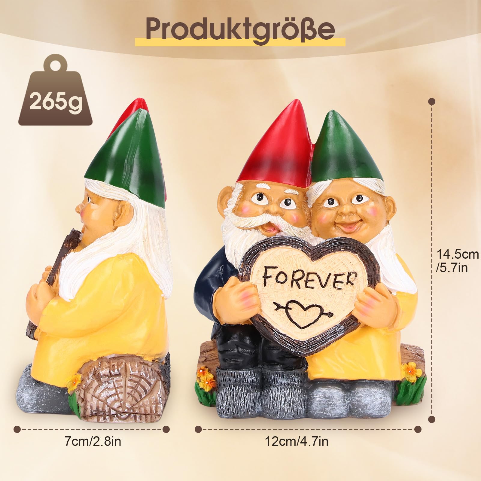 Para krasnali ogrodowych, figurka z żywicy syntetycznej, wodoodporna, do ogrodu, na taras, balkon – zabawna para o romantycznym wzornictwie