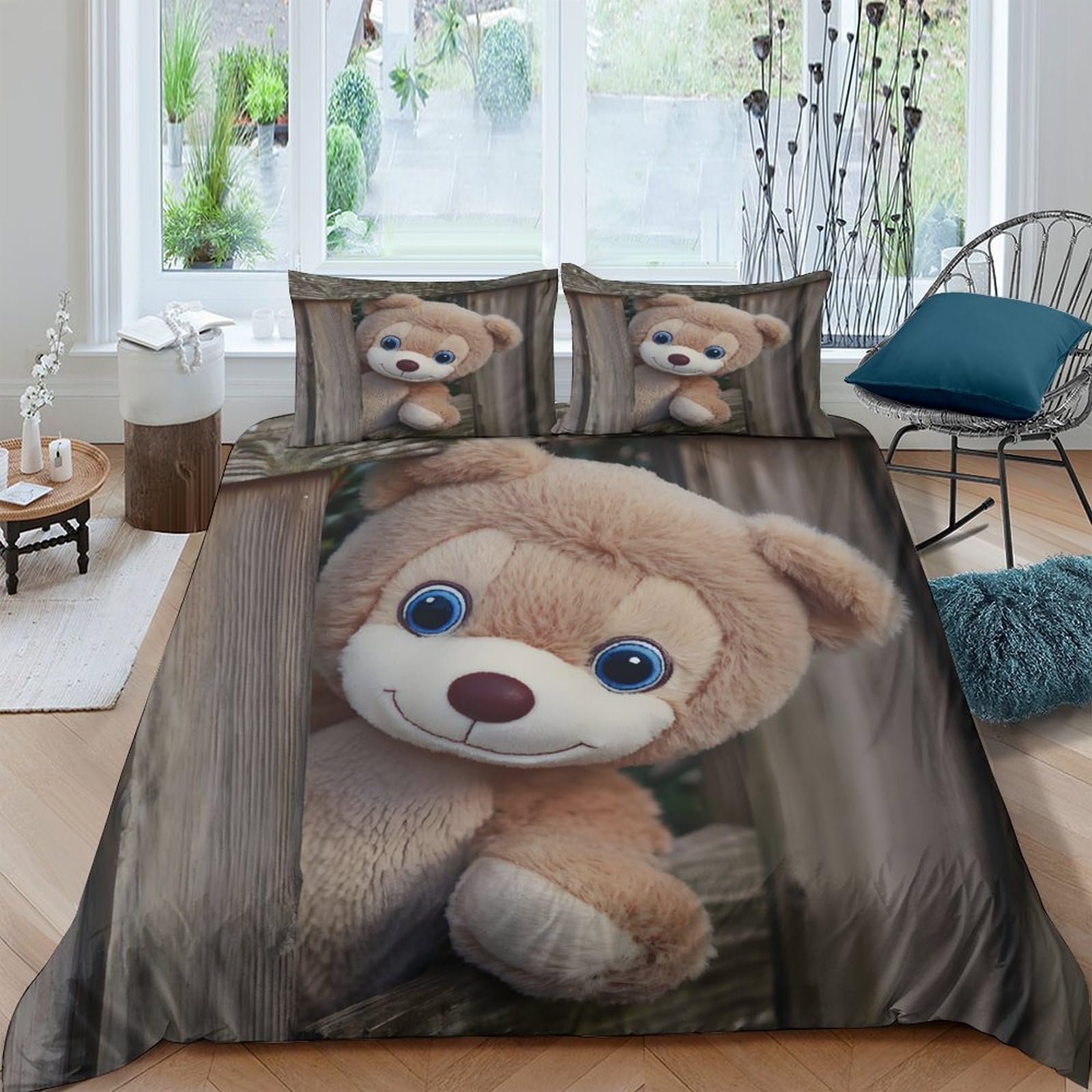 Ctjqhvkz Style-6 3D Printed Cute Teddy Bear Fitted Sheet Microfiber Soft Bedroom Bed Cover Brown Plush Animal Cartoon Style Mattress Protection Single（135X200cm）