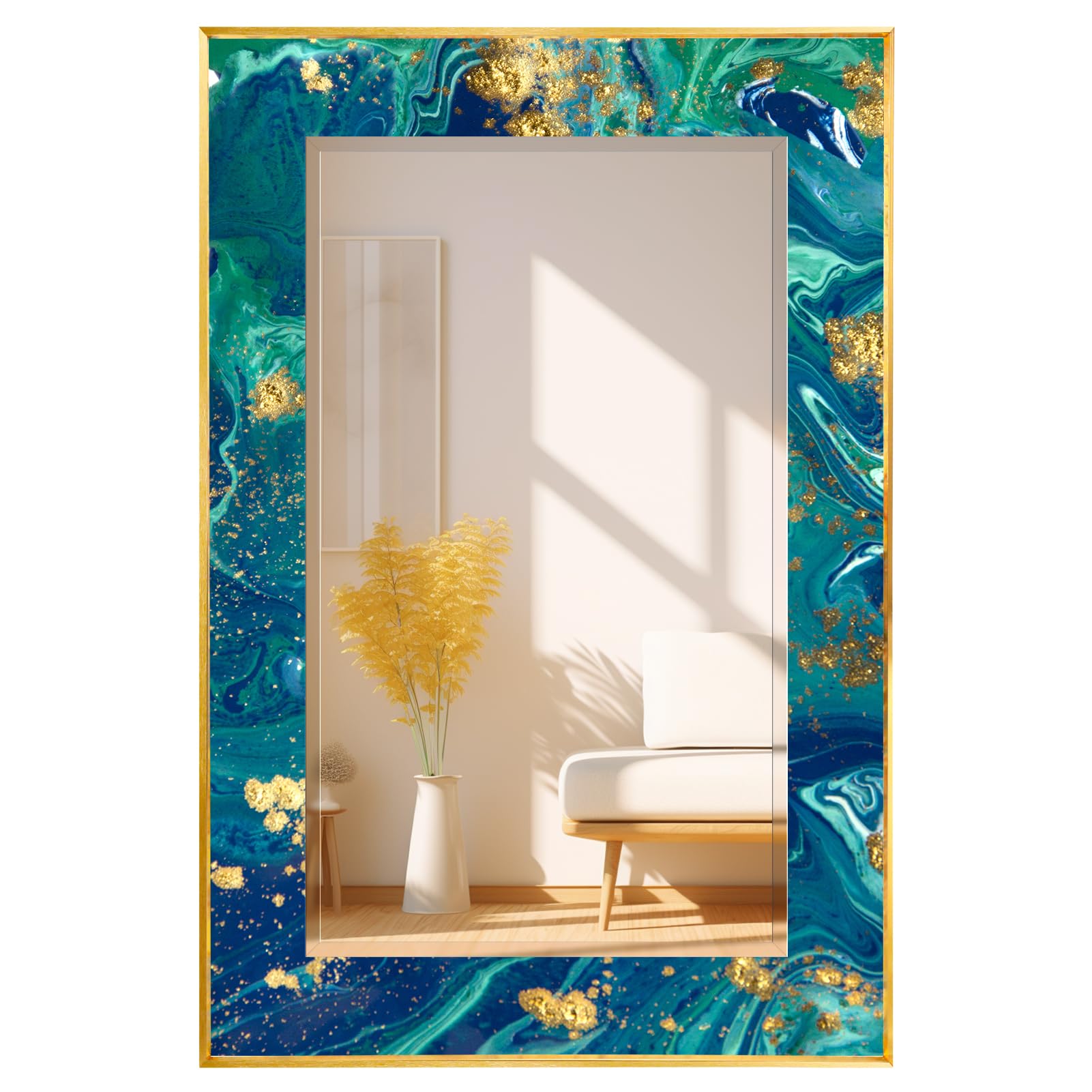 Mosaic Mirror 28x55inch Vintage Style Wall, Handmade Glass Tiles Moroccan for Home Decor, Boho Chic Accent for Living Room, Bathroom, Vanity