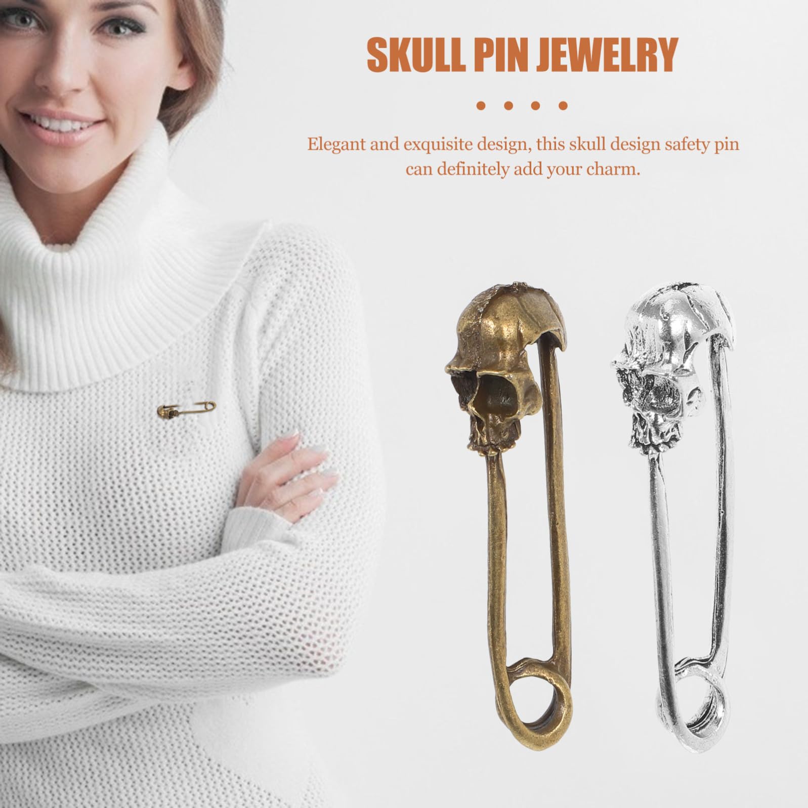 60piezas Pin De Calavera Decorativo De Metal De Broche De Seguridad Accesorios Punk Para Ropa y Manualidades Acabados Antiguo