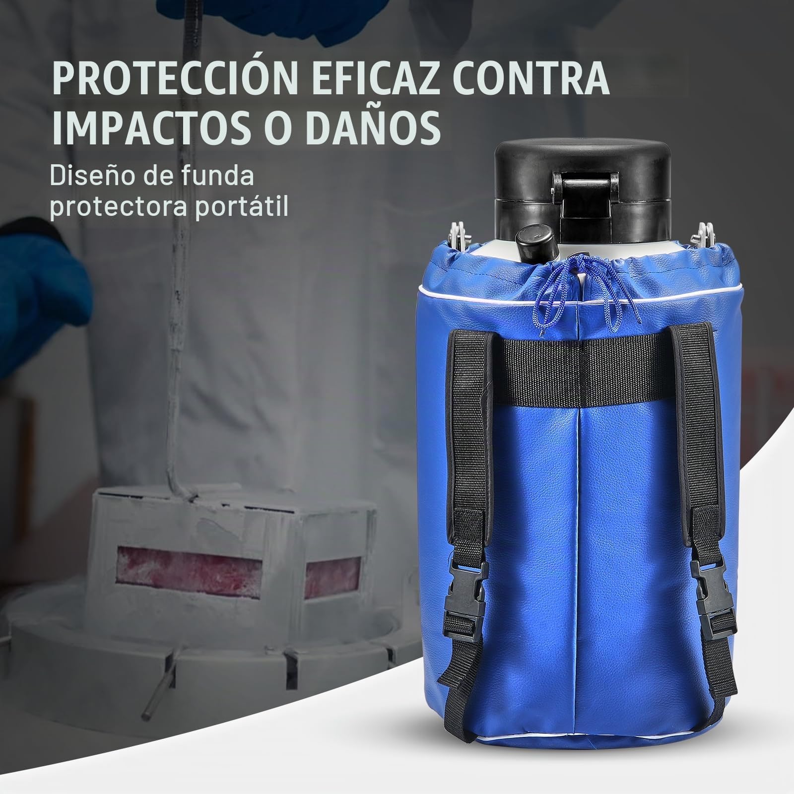 VEVOR Tanque de Nitrógeno Líquido Contenedor de Nitrógeno Líquido de Aleación de Aluminio de 3 L, Tanque LN2 con 6 Botes y Bolsa de Transporte con Correas para Conservación de Semen, Científico