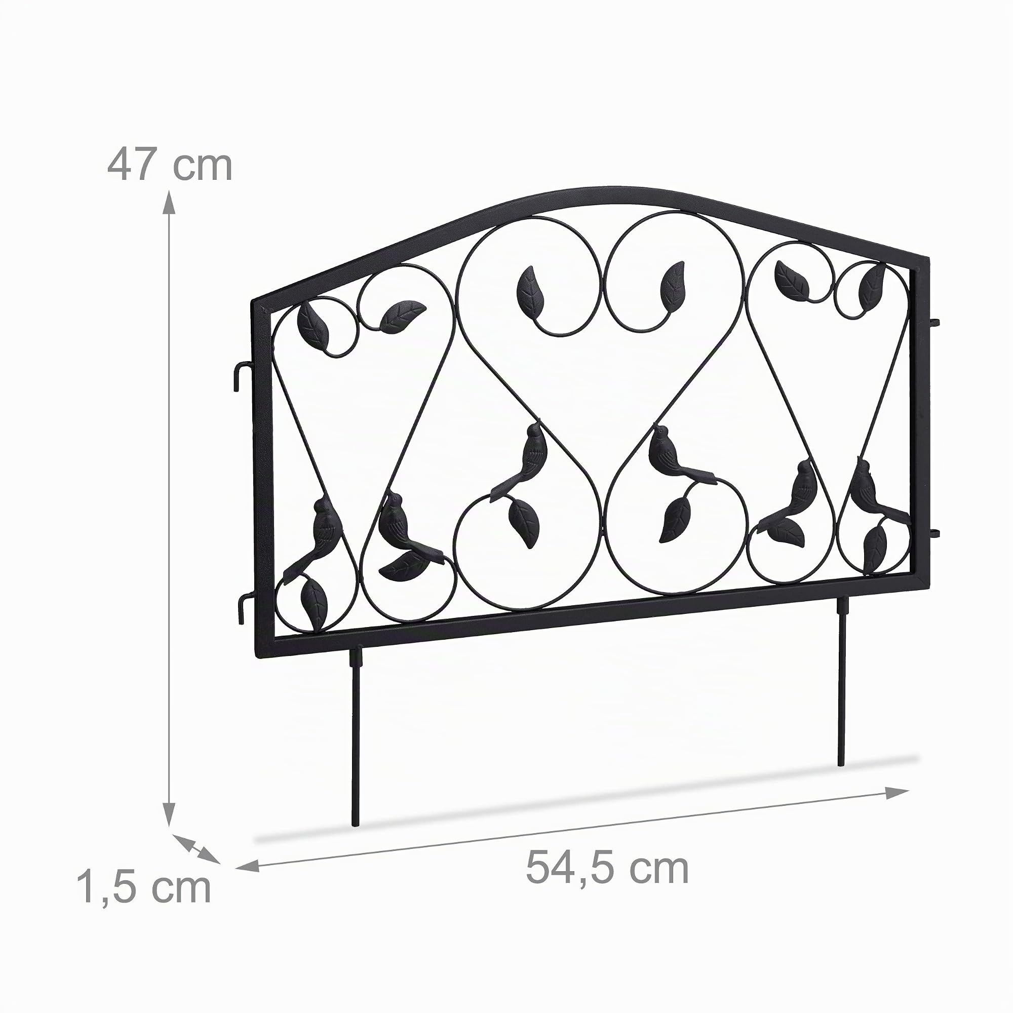 Relaxdays Recinzione da Giardino, Set 4 Pareti per Sentieri, Bordure per Aiuole Ferro Design a Foglie, 33x225 cm, Nero