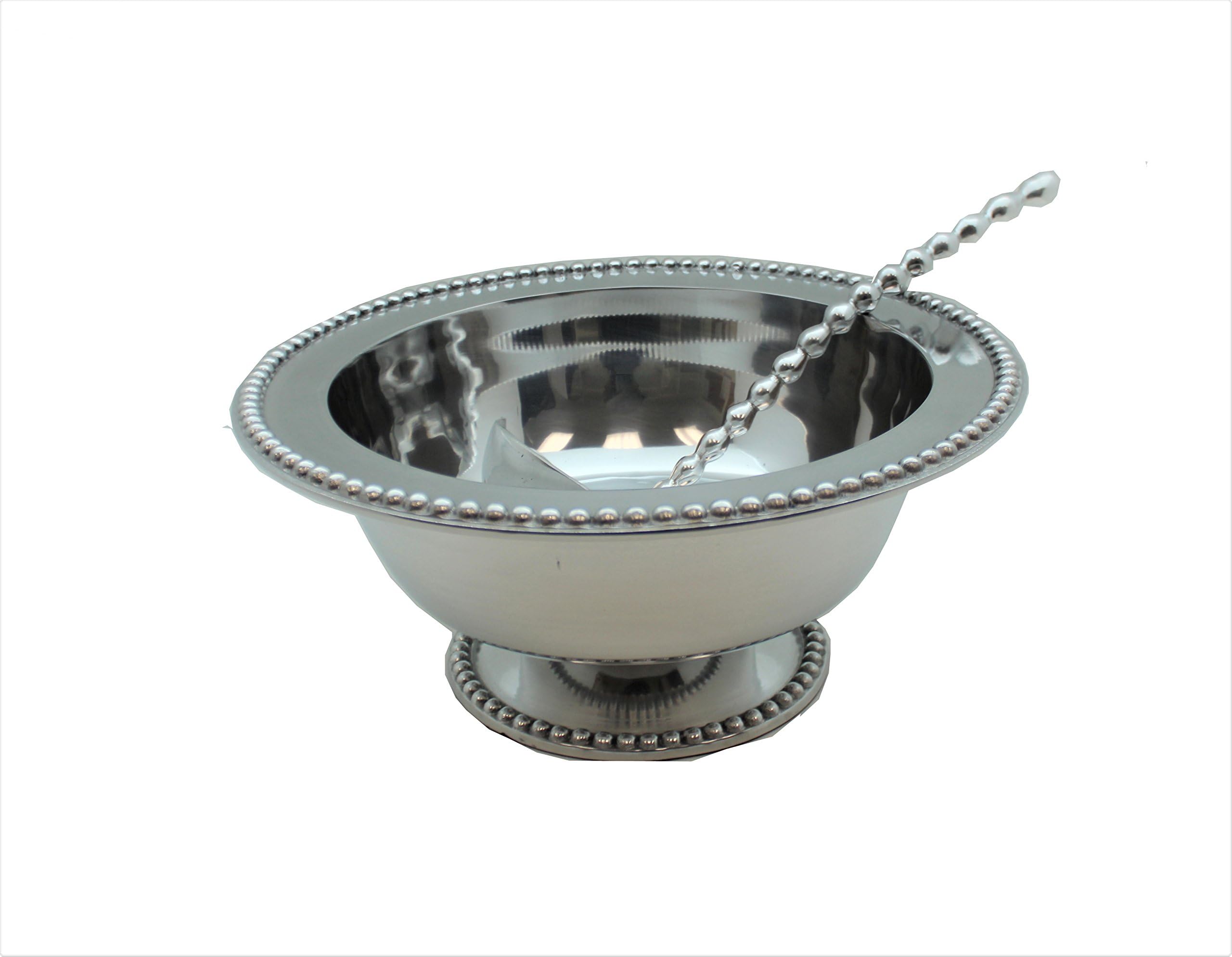 PUNCH BOWL AND BEADED LADLE (BEADED, PEWTER)