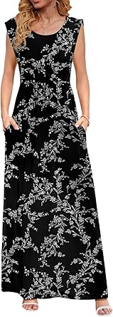 DB MOON Womens 2026 Maxi Dresses Empire Waist Long Summer Dress Casual Cap Short Sleeve Sundress with Pockets