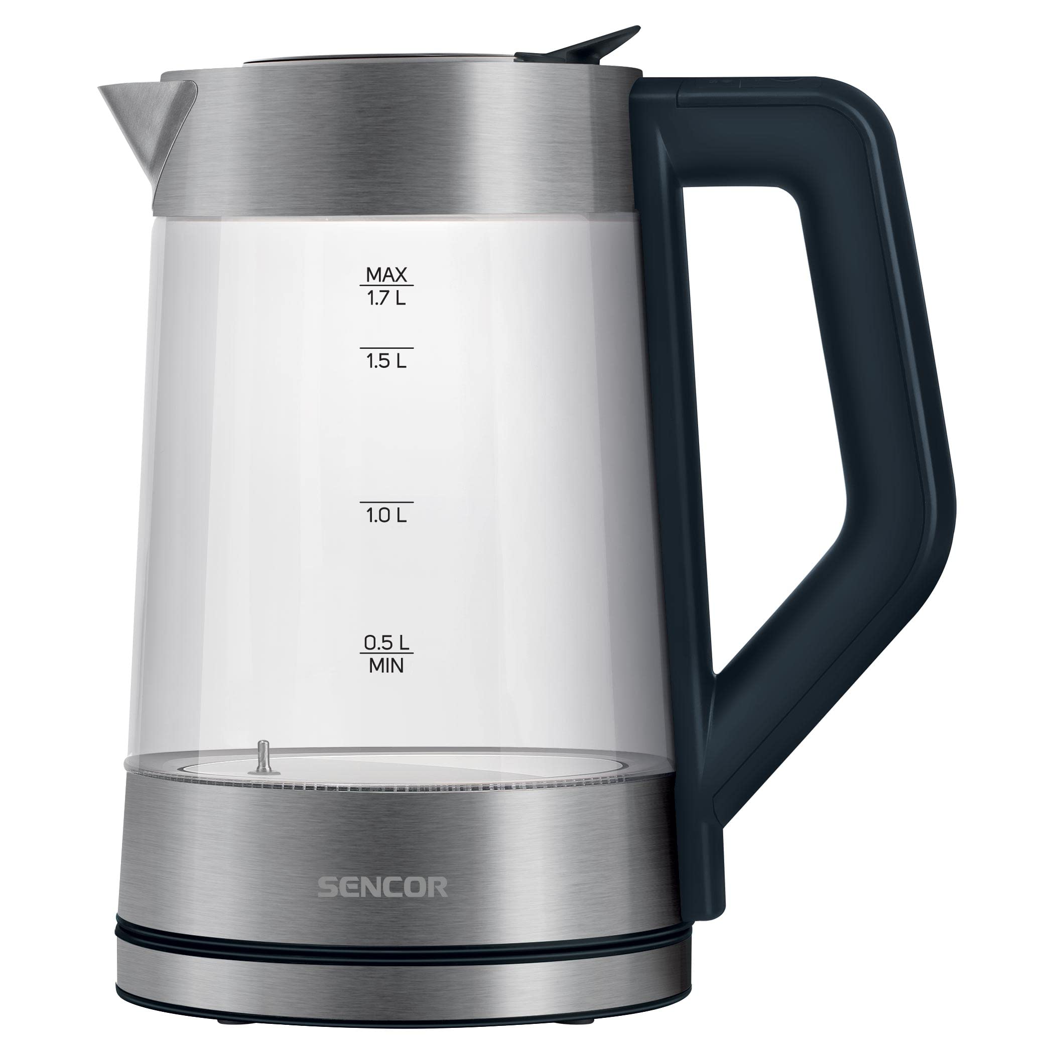 Sencor SWK 1795SS - Bollitore in vetro con capacità di 1,7 l, potenza di 2200 W, acciaio inox, luce LED interna, 100% senza BPA, regolazione della temperatura (da 50 °C a 100 °C