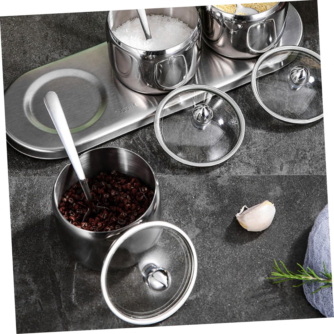 Ciieeo Tarro De Especias De Acero Inoxidable Recipiente Para Especias Frasco Para Condimentos Botes De Acero Inoxidable Tarros Con Base Para Cocina
