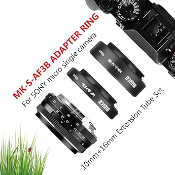 Meike MK-S-AF3B Auto Focus Extension Tube 10mm 16mm for Sony A7 A7M2 NEX 3 NEX 5 NEX 6 A6600 A5000 A6000 A6100 A6300 A6400 A6500 A9