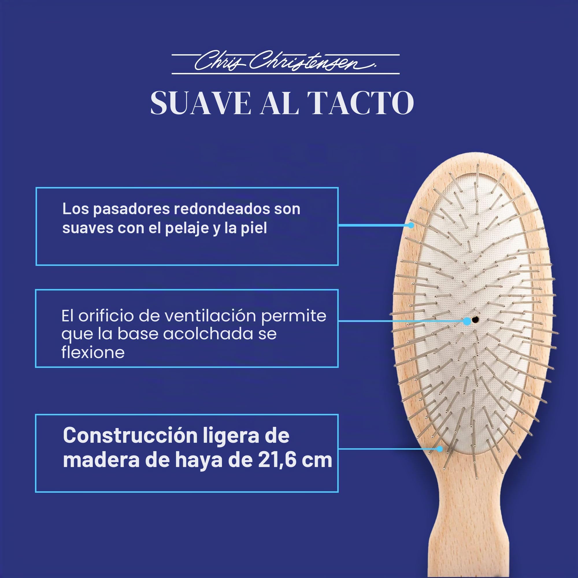 Chris Christensen Cepillo para Perro, Cepillo Ovalado de 20 mm, Serie Original, Groom Like a Professional, pasadores de Acero Inoxidable, Cuerpo de Madera de Haya Ligera, Puntas pulidas y pulidas