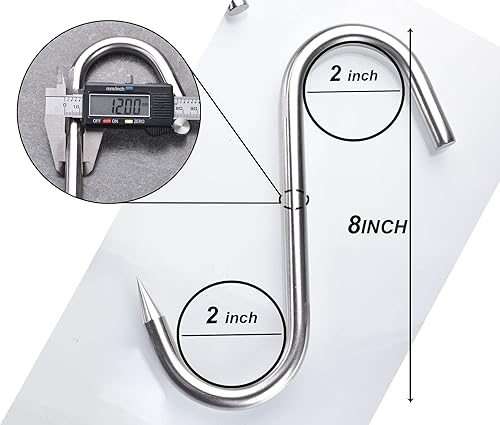 Miniatura 6 de Ganchos de carne resistentes de 0.472 in, ganchos en S de 8 pulgadas, ganchos de carnicero de acero inoxidable para procesamiento de carne, paquete