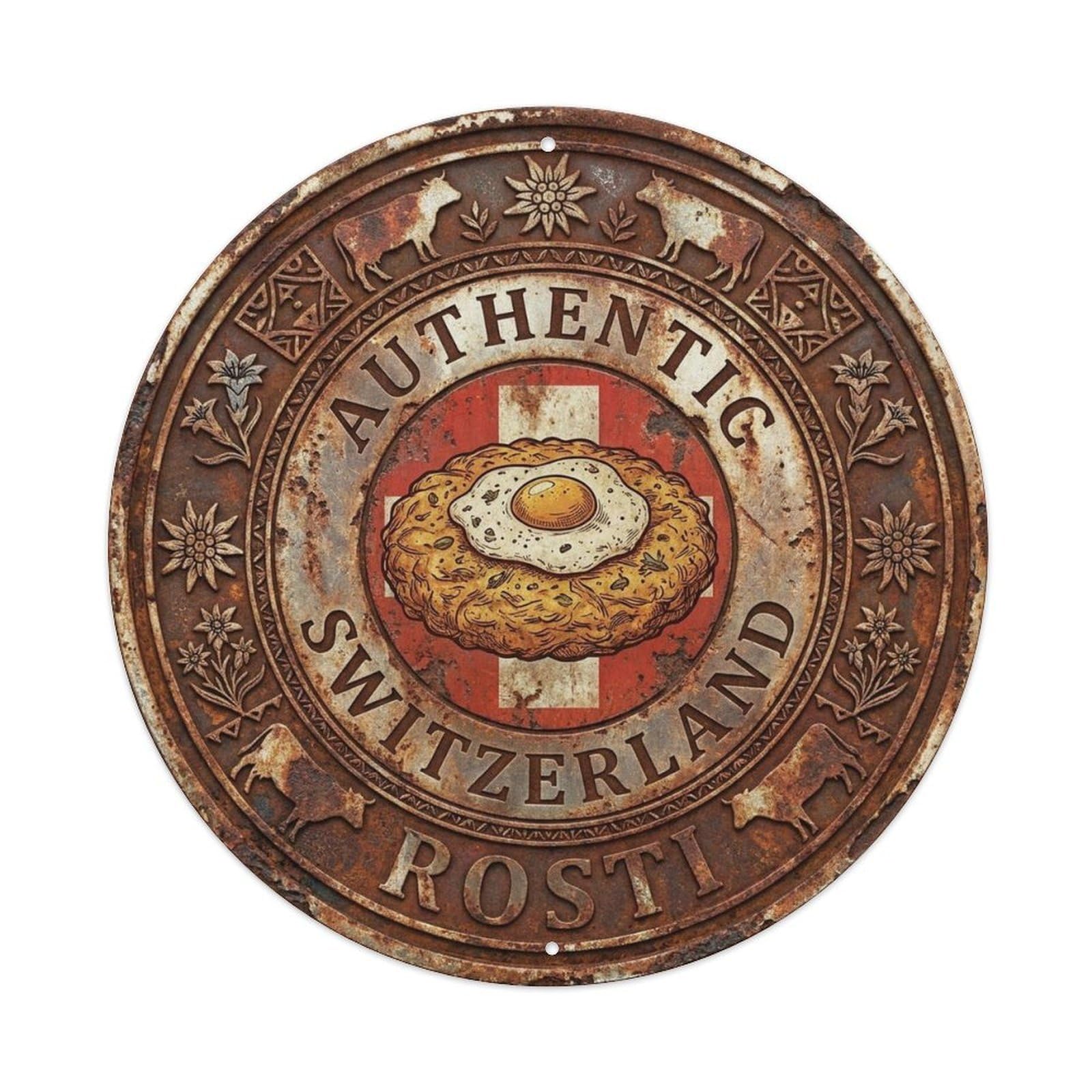 Switzerland Travel Rosti Swiss Potato Dish Cuisine Metal Tin Sign