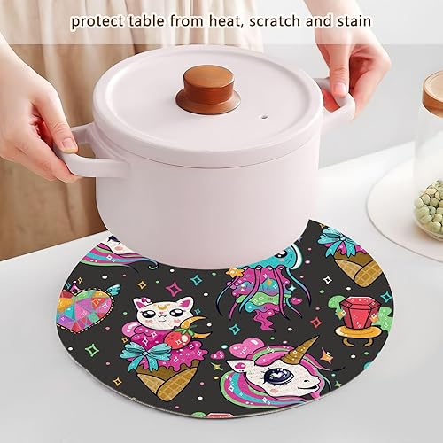 Miniatura 5 de Salvamanteles antideslizantes con diseño de unicornios arcoíris y gato para platos calientes, tejido de hilo de algodón de 15 pulgadas, absorbe el