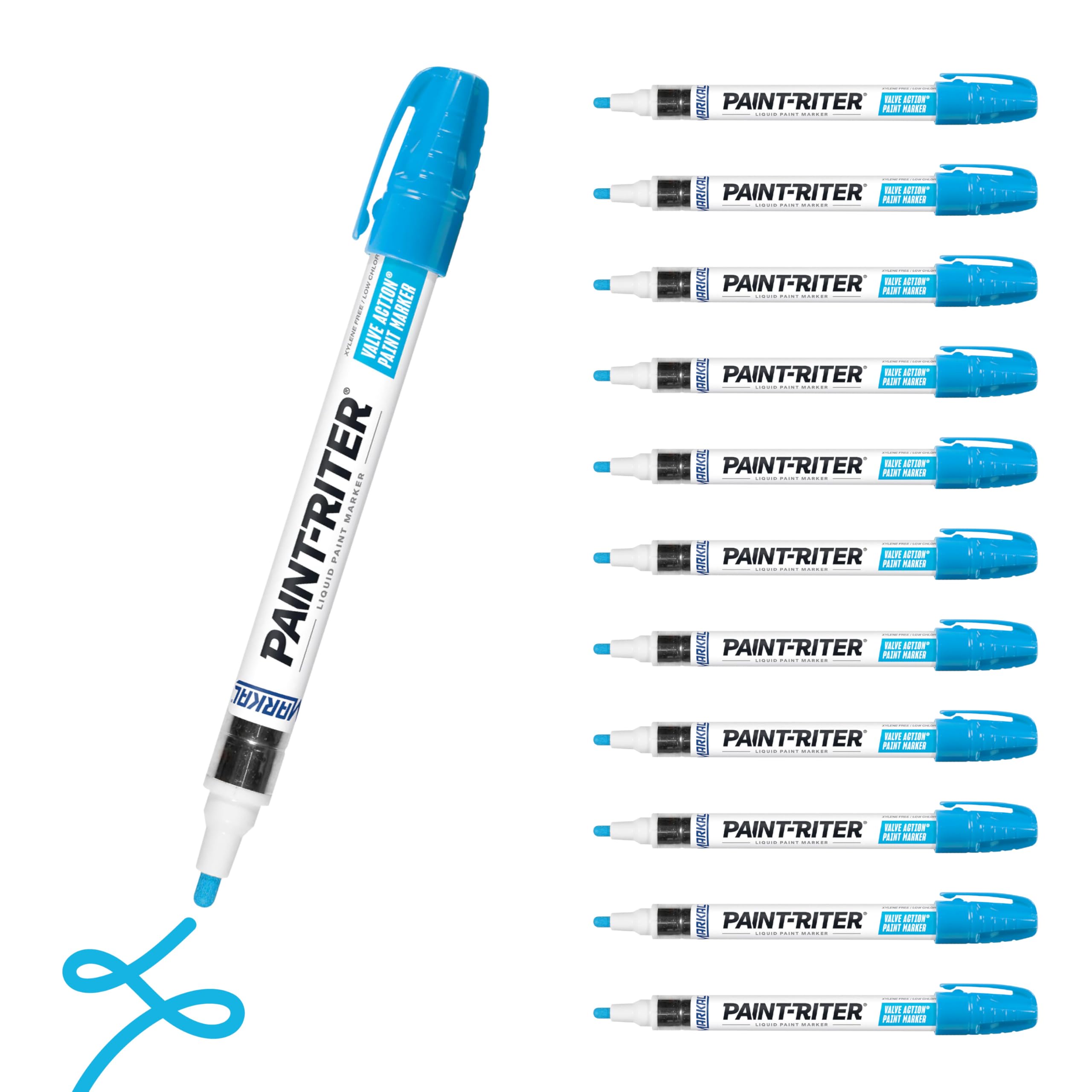 Markal 96835 Paint-Riter+ Valve Action Marker, Versatile Surface Compatibility, Bold Mark Size 1.8", Light Blue 12-Pack