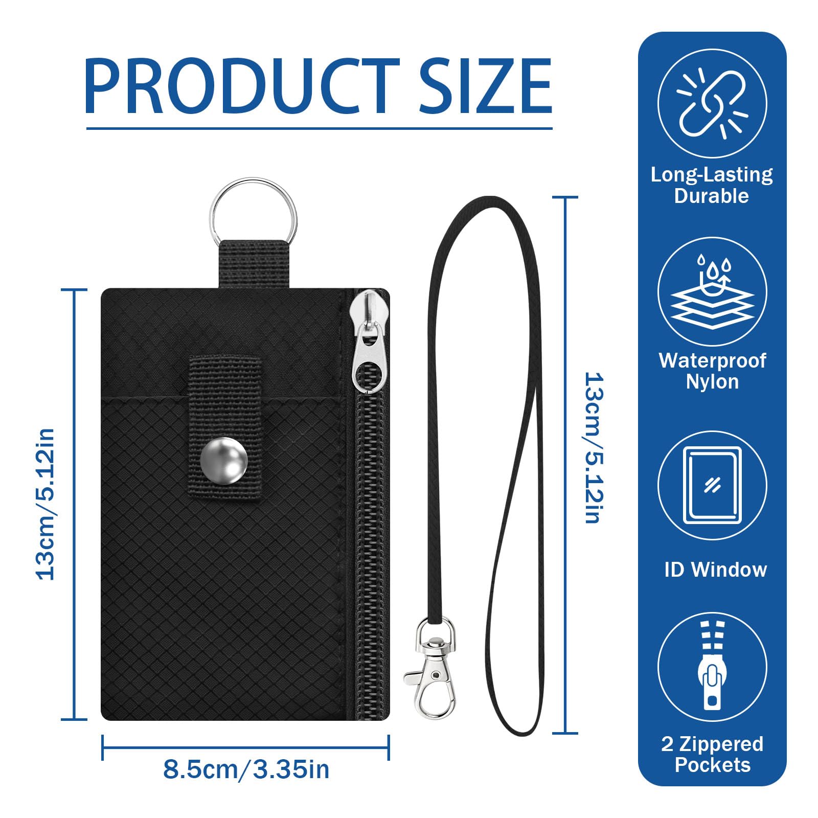 Small Neck Wallet, Water Resistant Lightweight Badge Holder with ID Window & Lanyard - Image 2