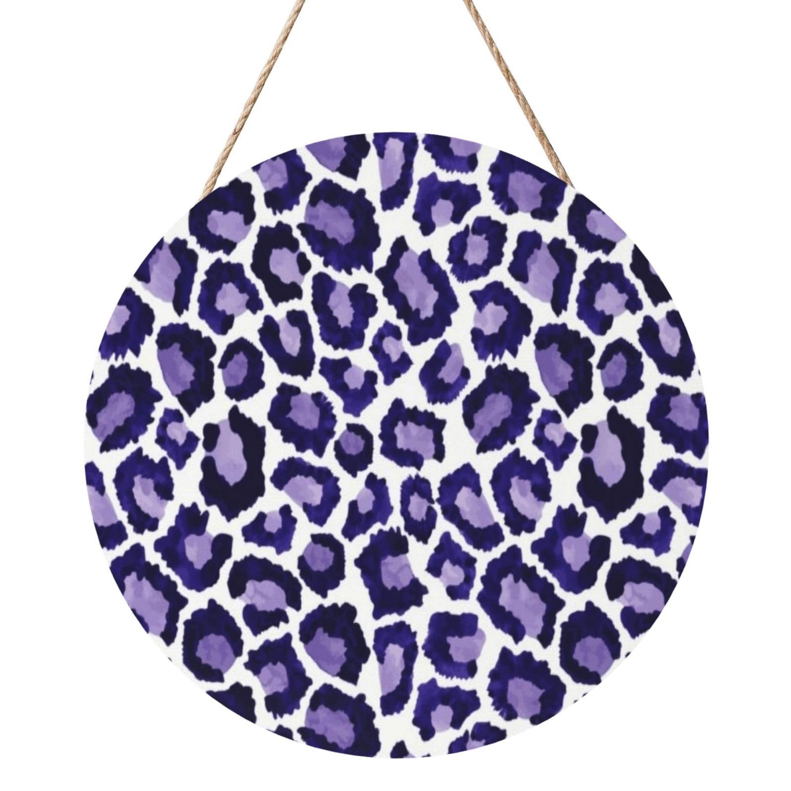 InOmak Purple Animal Print, Round Wood Panel Painting 12 in, Wall Hanging Painting For Home