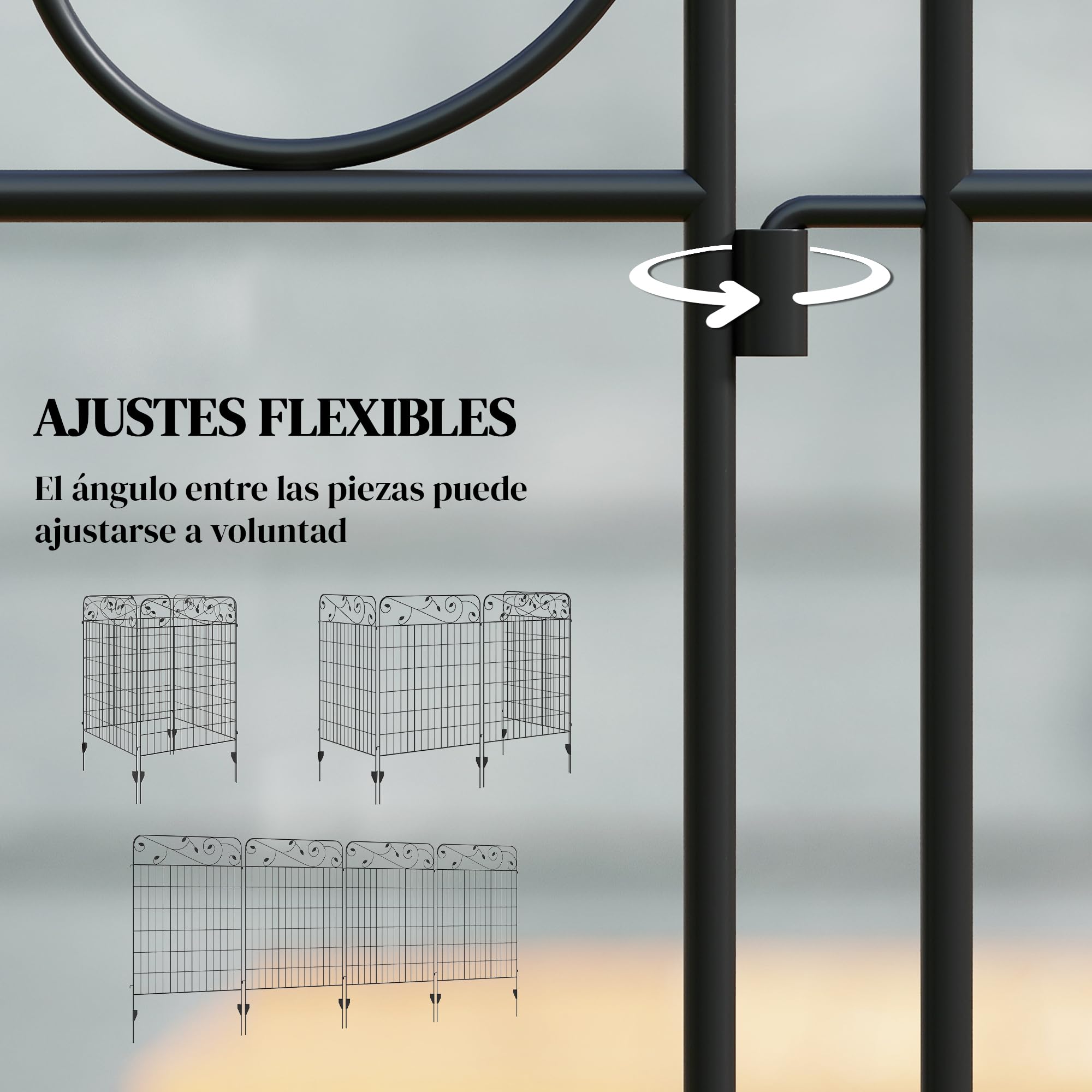 Outsunny Vallas de Jardín Exterior de 4 Paneles 88x110 cm Vallas de Jardín Metálicas Vallas Decorativas con Ángulo Ajustable para Patio Terraza Negro