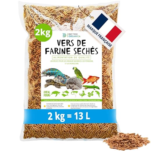 vers de Farine Séchés -2 kg = 13000ml-Nourriture pour Poissons, Oiseaux, Tortues, Hérissons, Rongeurs et Reptiles