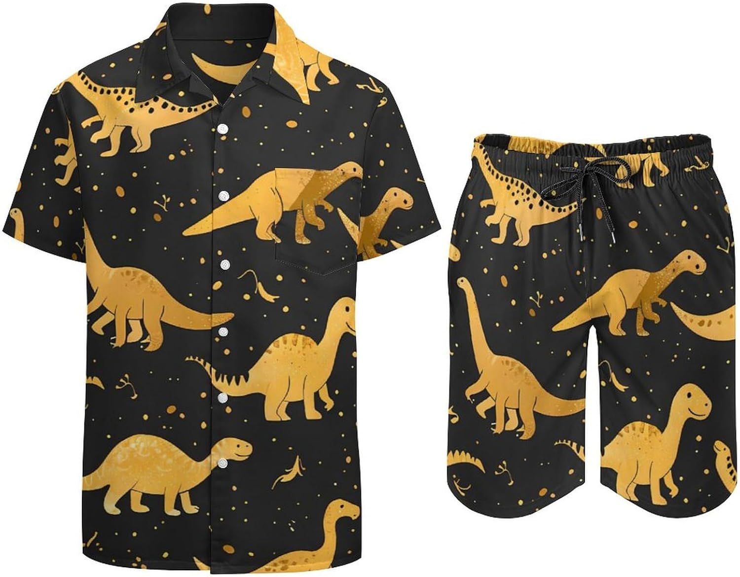 Cute Dinosaur Men's Summer Beach Outfits Shirt And Shorts Set 2 Piece Vacation Swimwear
