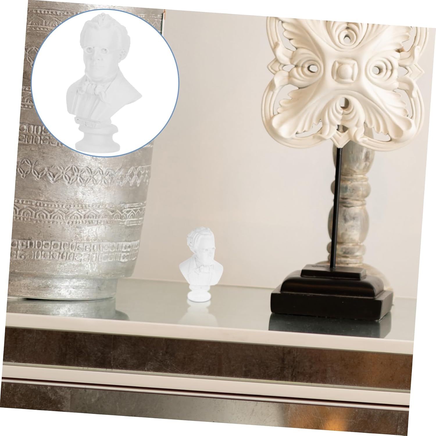 Resin Musician Bust Statue for Home Decor, White Artistic Figurine