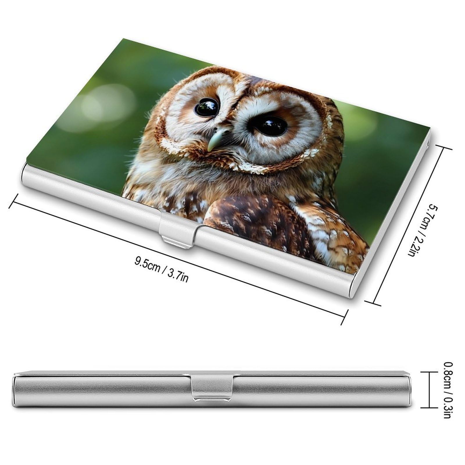 Tawny Owl Slim Business Card Holder Wallet for Men & Women Pocket Metal Case 3.7x2.2x0.3 Inches