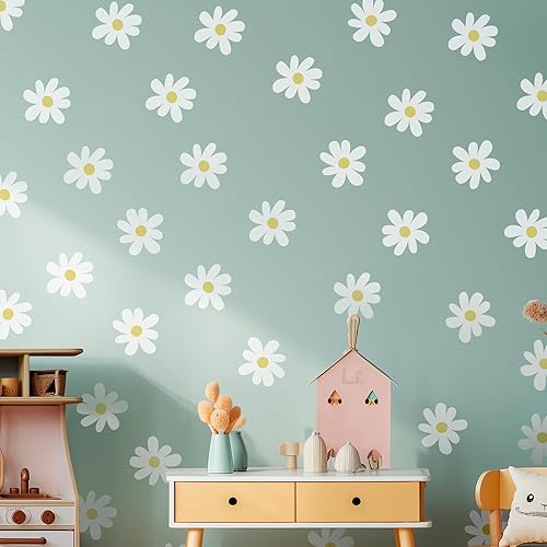 EGD Calcomanías de margaritas para decoración de pared, calcomanías de pared con diseño floral I para guardería, decoración de pared para niña,