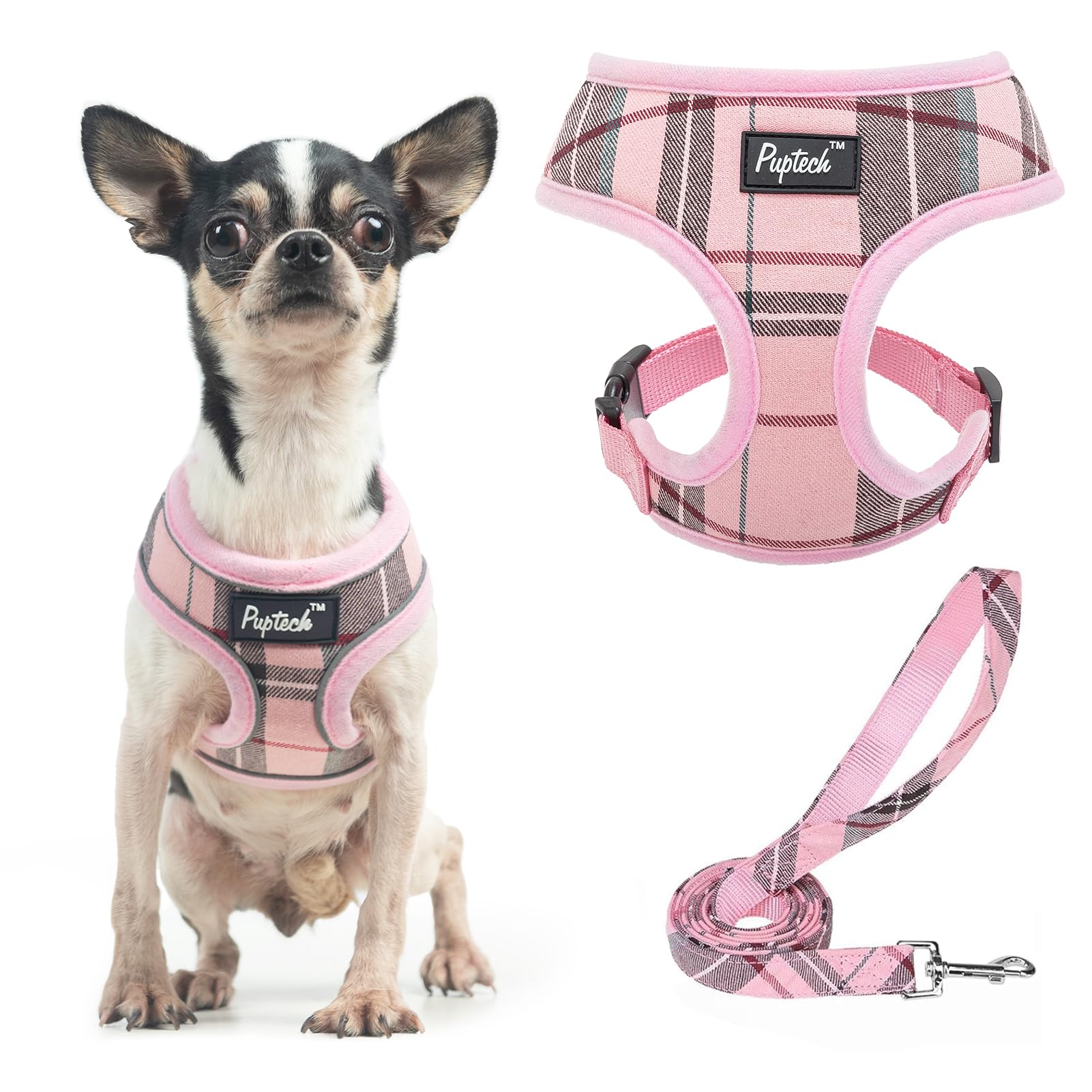 PUPTECK Soft Mesh Dog Harness and Leash Set Pet Puppy Cat Comfort Padded Vest No Pull Harnesses, Light Pink, XS