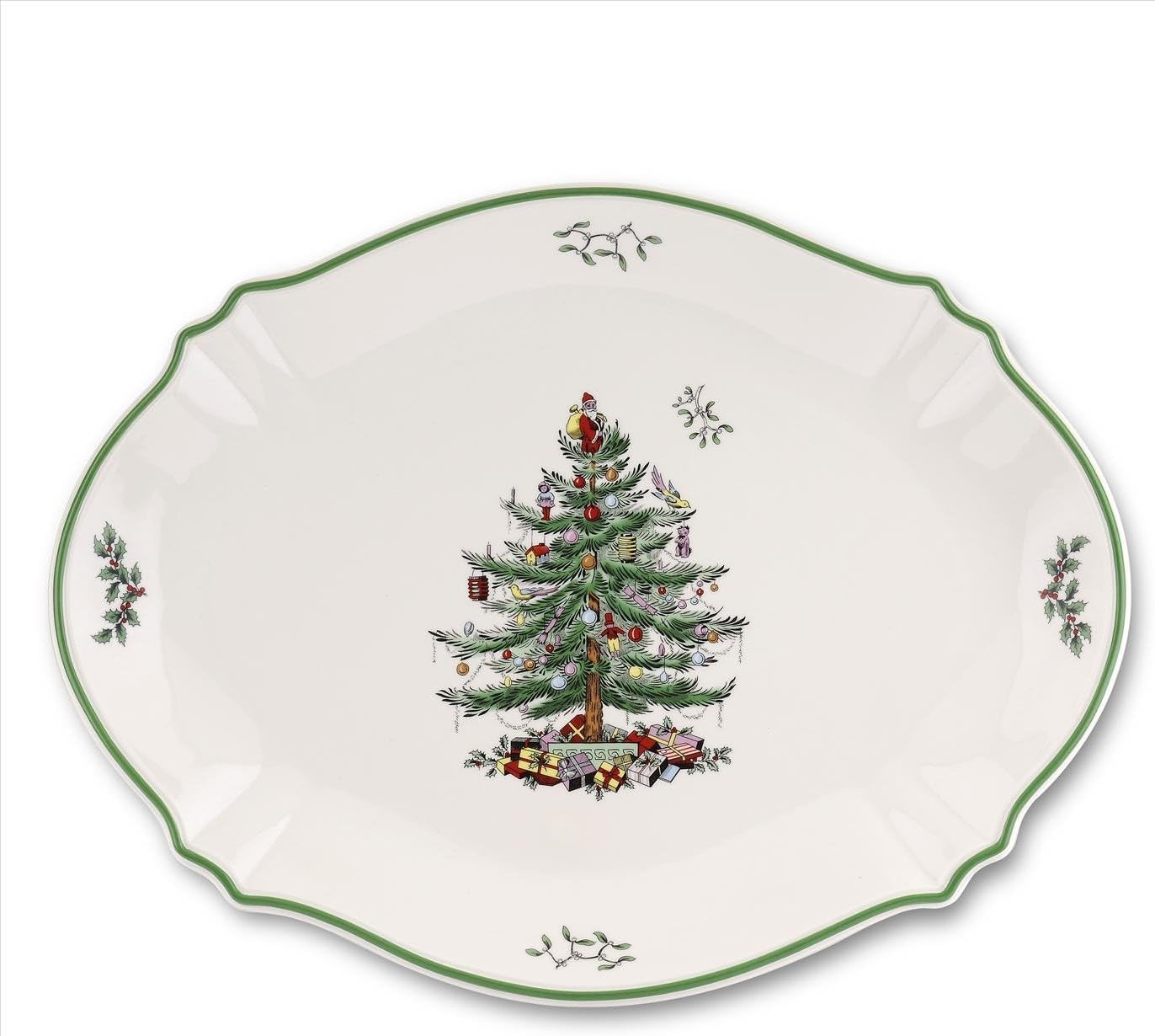 Spode Christmas Tree 17" Oval Serving Platter – Large Porcelain Plate for Meat, Fruit, & Baked Goods – Microwave & Dishwasher Safe – Elegant & Beautiful Holiday Tableware
