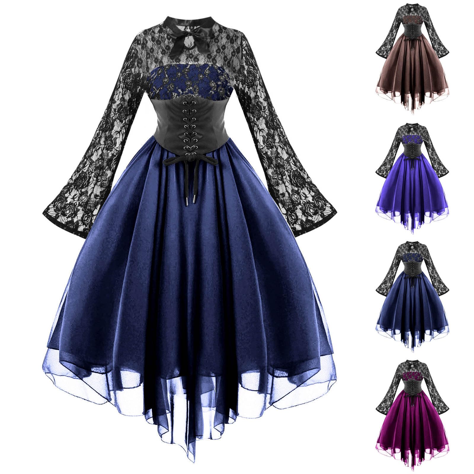 Costume Médiéval Femme Robe Corset Gothique Maxi à Manches Papillon Épaule Froide Steampunk Robe Femmes Vêtements Gothiques Corset Robes Victorienne d'halloween Punk Dress de Cocktail Pas Cher