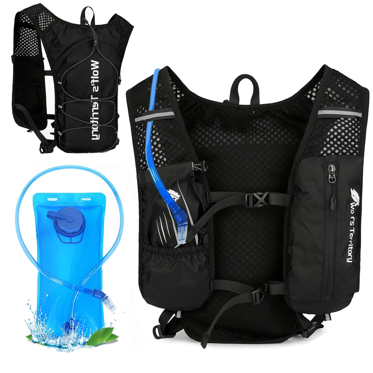 Exquilnova Running Vest Women with 2000ml Water Bladder,Waterproof Running Vests Mens,Lightweight Hydration Backpack,Black Cycling Backpack for Marathon Runner Gifts (Running Vest with Water Bladder)