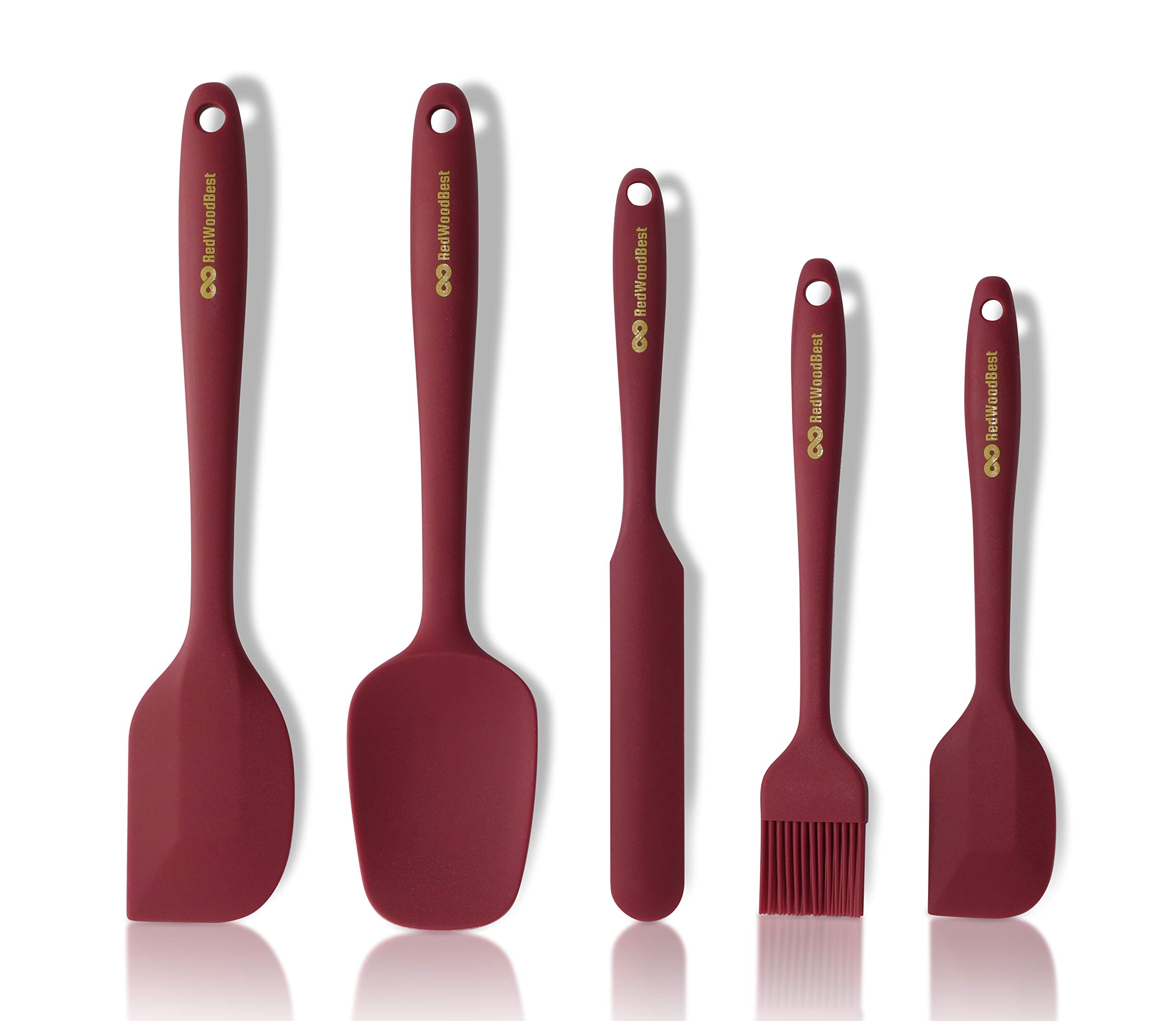RedWoodBest Heat Resistant Silicone Spatula 5 Set Created for Cooking, Baking and Mixing, One Piece Design, Non-Stick, Str...