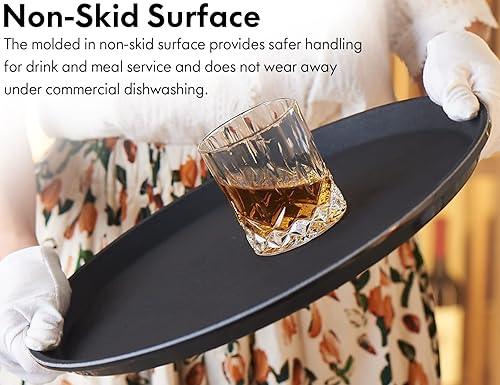 Miniatura 2 de CURTA Paquete de 2 bandejas antideslizantes de grado restaurante, NSF, 14 pulgadas, bandeja redonda forrada de goma de plástico, color negro