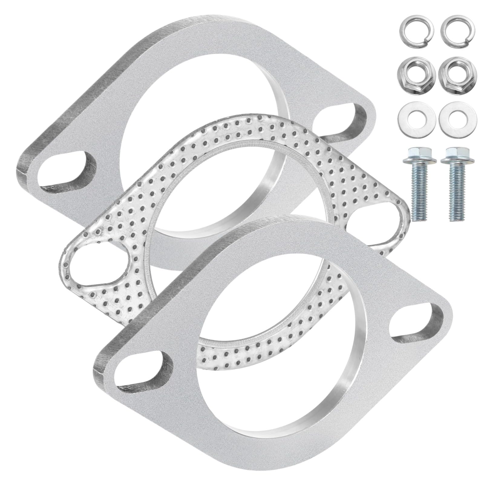 Auspuffflansch und Auspuffdichtungs-Set mit Schrauben und Muttern, 2 Schrauben, 2,05 Zoll Flansch-Verbindungssatz für Downpipe, rost- und korrosionsfest, für Fahrzeugauspuff