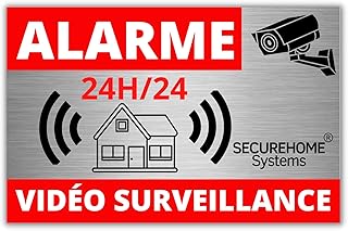 Lot de 8 autocollants effet alu dissuasifs vol - Alarme + Vidéo-surveillance 24h/24- Haute qualité, résistance pluie et UV - 8,5x5,5cm