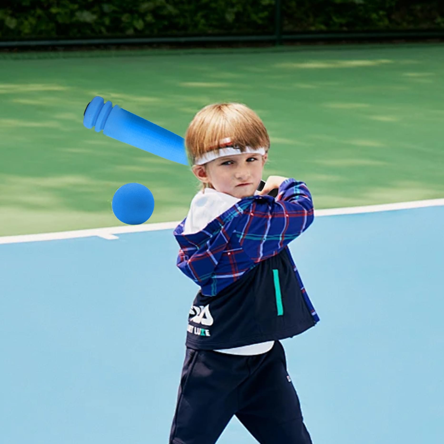 Batte de Baseball en Mousse Batte légère en Mousse Souple avec Balle pour Enfants Tout-Petits Jeunes Jeu de Balle Sport en Plein air et en intérieur Bleu