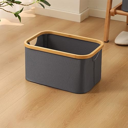Cesta de lavandería gris, cestas grandes para lavandería con asas, cestas de lavandería con tapa para dormitorios, baño de bambú, cesta de