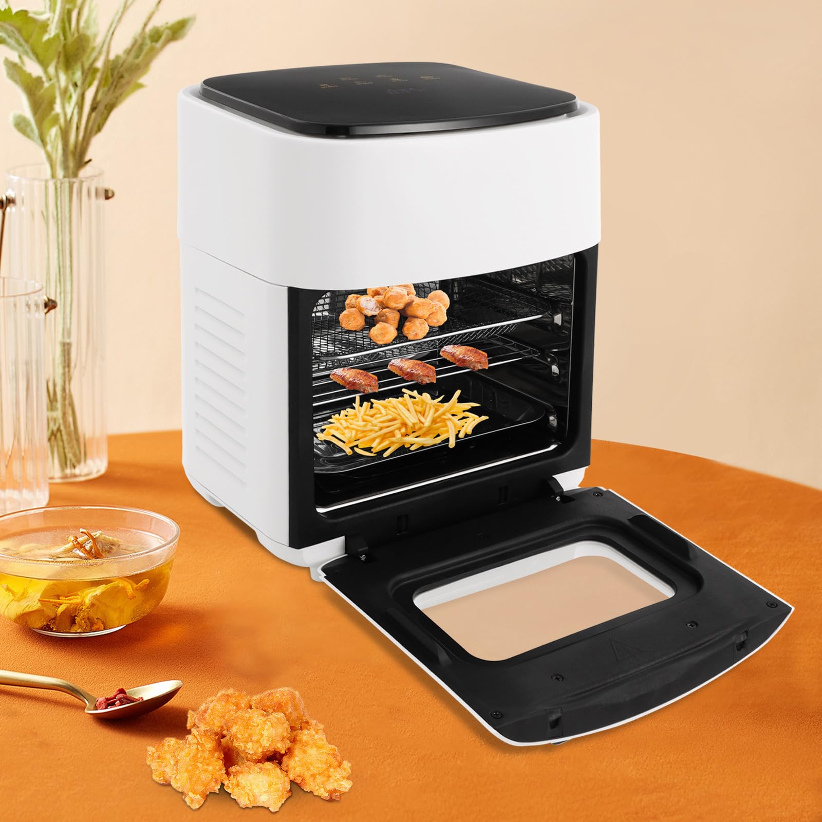 Freidora sin aceite Air Fryer 15L con pantalla táctil 8 programas | Circulation 360° - Temporizador para termostato y cesta para lavavajillas compacta, freidora de aire familiar 4-8 pers