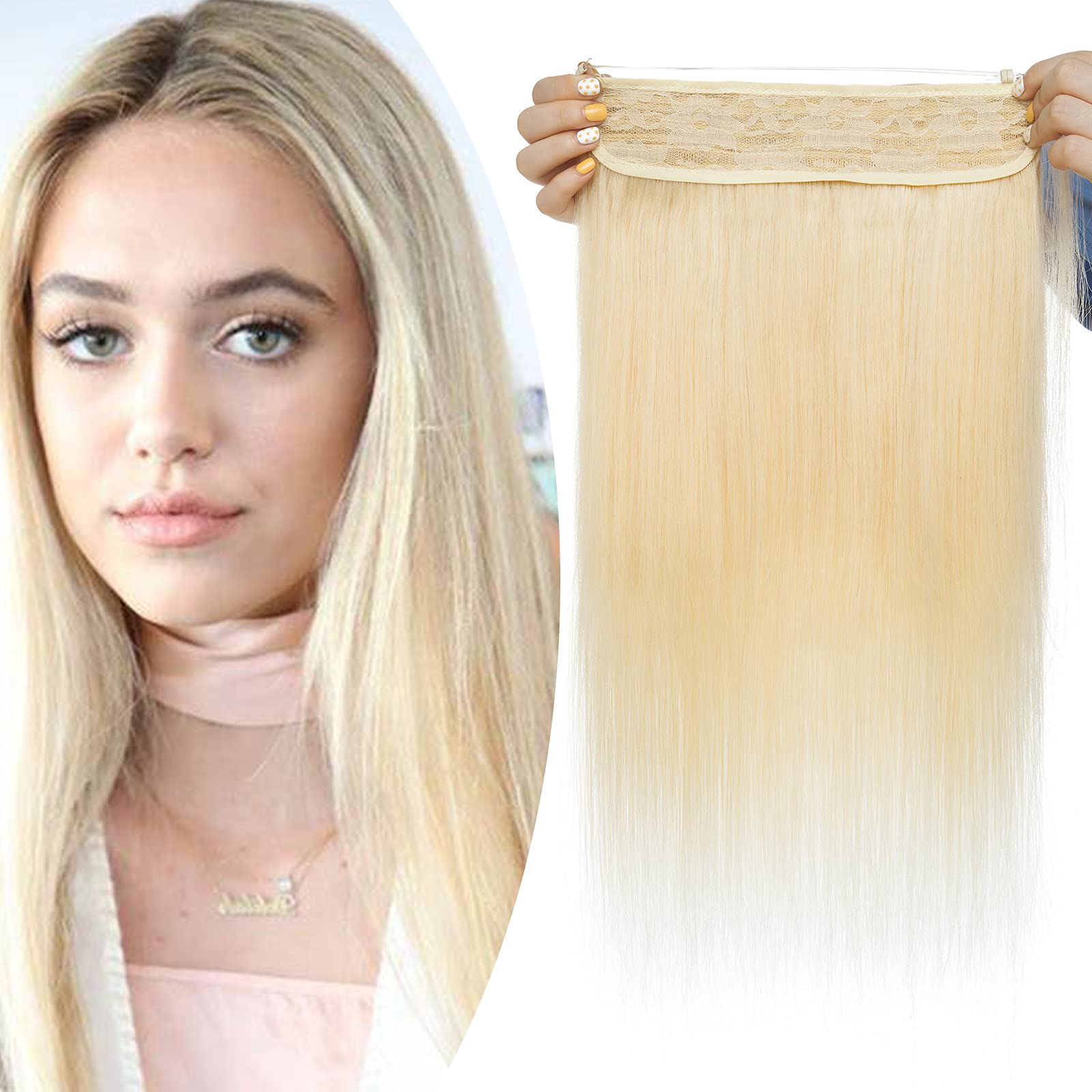 18" SEGO One Piece Thick Double Wire in Real Human Hair Extensions No Clip in [#60 Platinum Blonde] 100% Remy Hairpieces (100g)