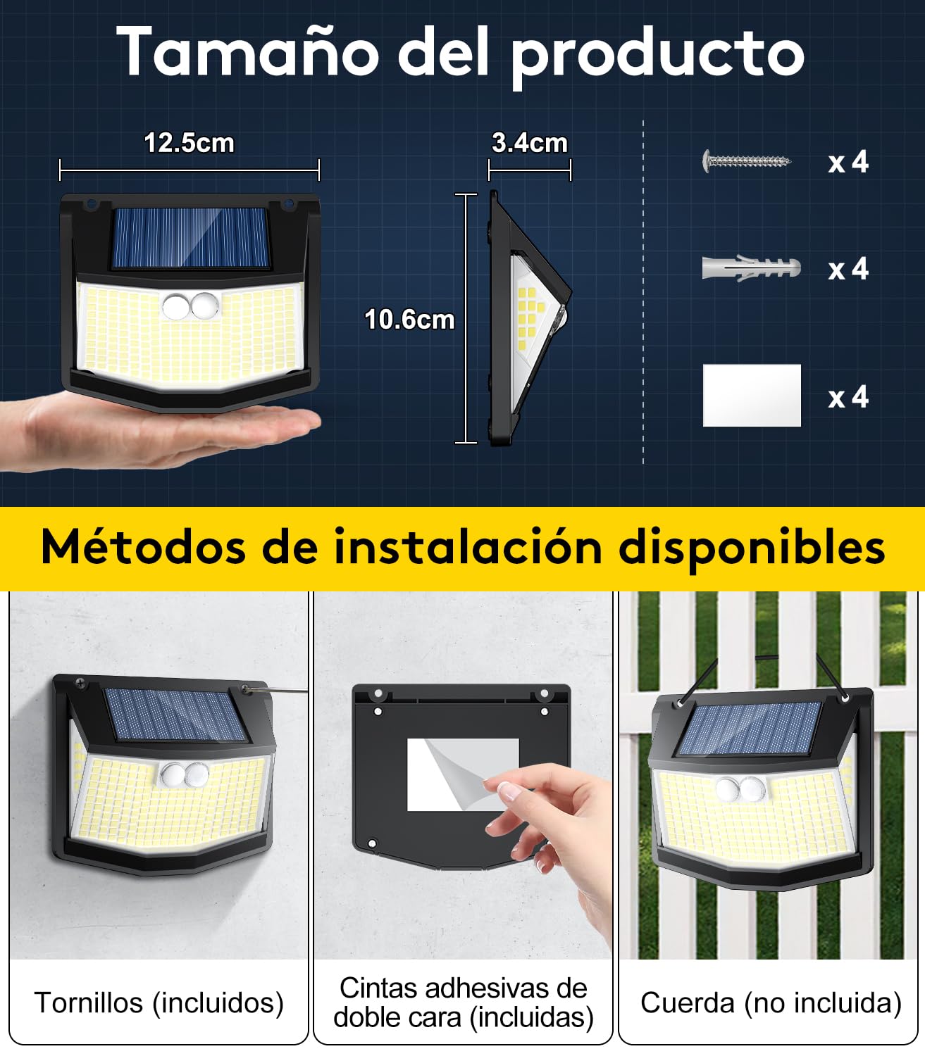 Luz Exterior Solar LED Jardin: 248 LED Luces Solar con Sensor de Movimiento 3 Modos Solar Exteriores Lampara 270° Iluminacion IP65 Impermeable Focos Exterior Solares para Jardín Garaje Patio 4 Paquete