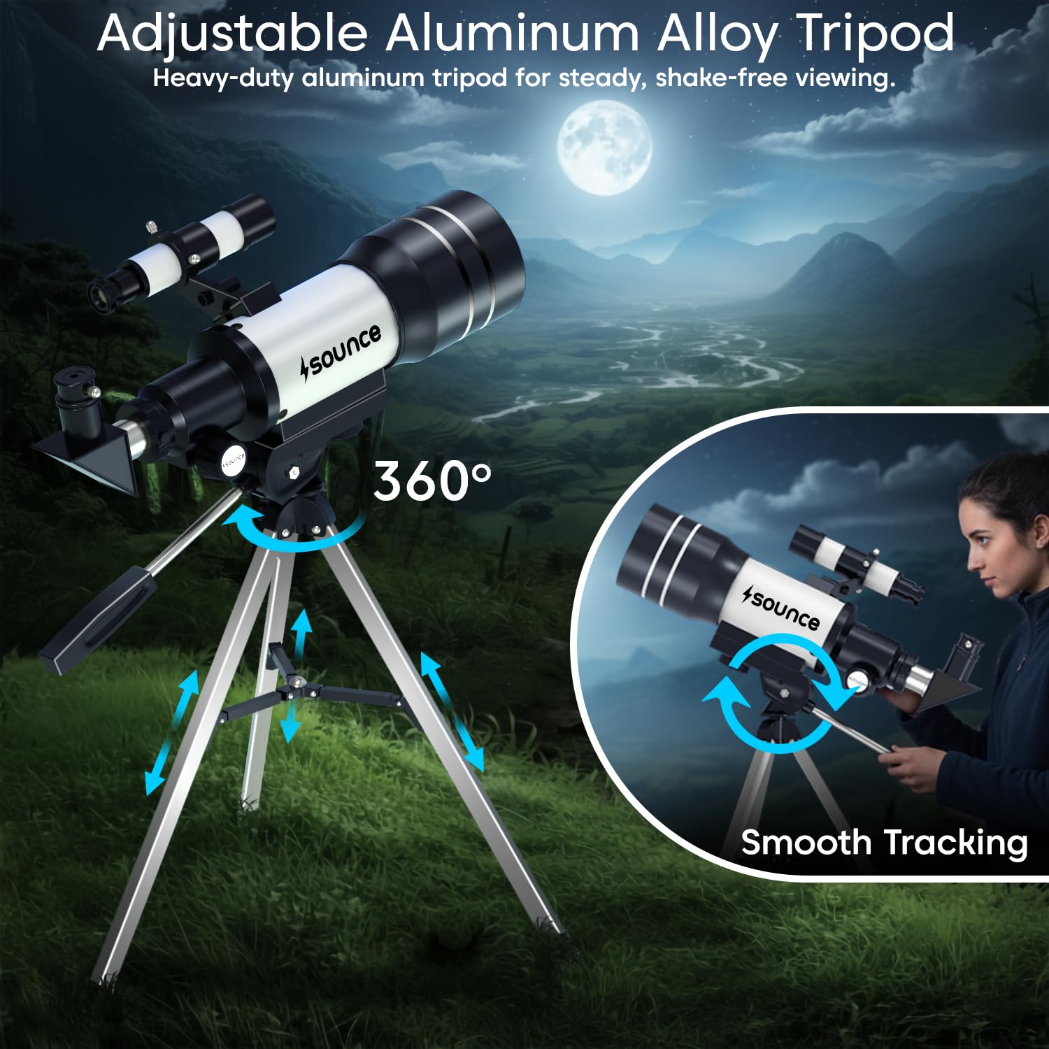 Sounce 70mm Astronomical Telescope 150X Zoom Refractor, Black — Amazon image 4