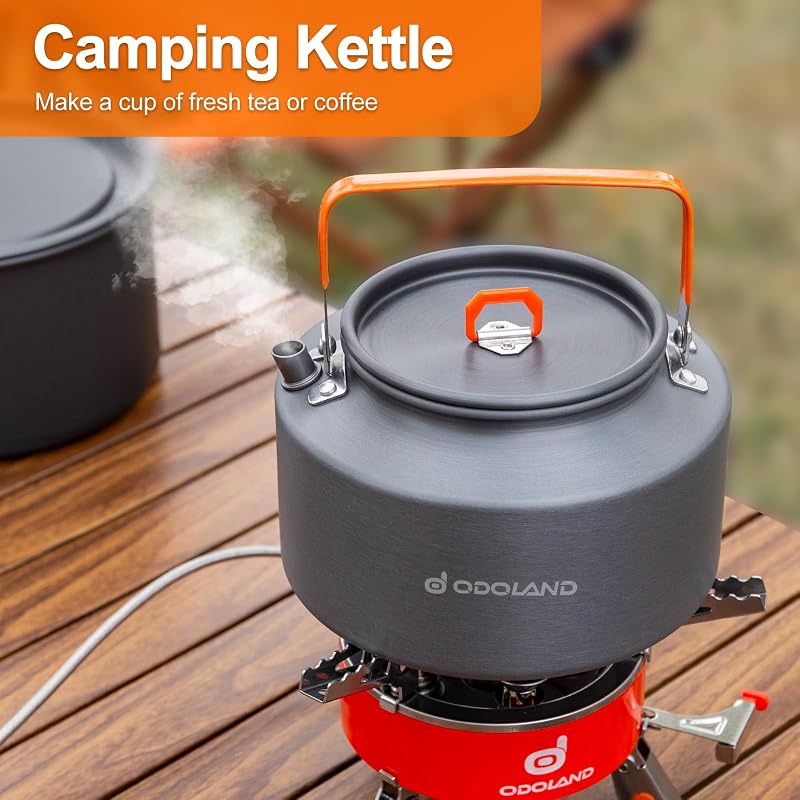 Set de vase pentru camping Odoland cu oală, ceainic și tigaie pentru gătit în aer liber, drumeții și călătorii